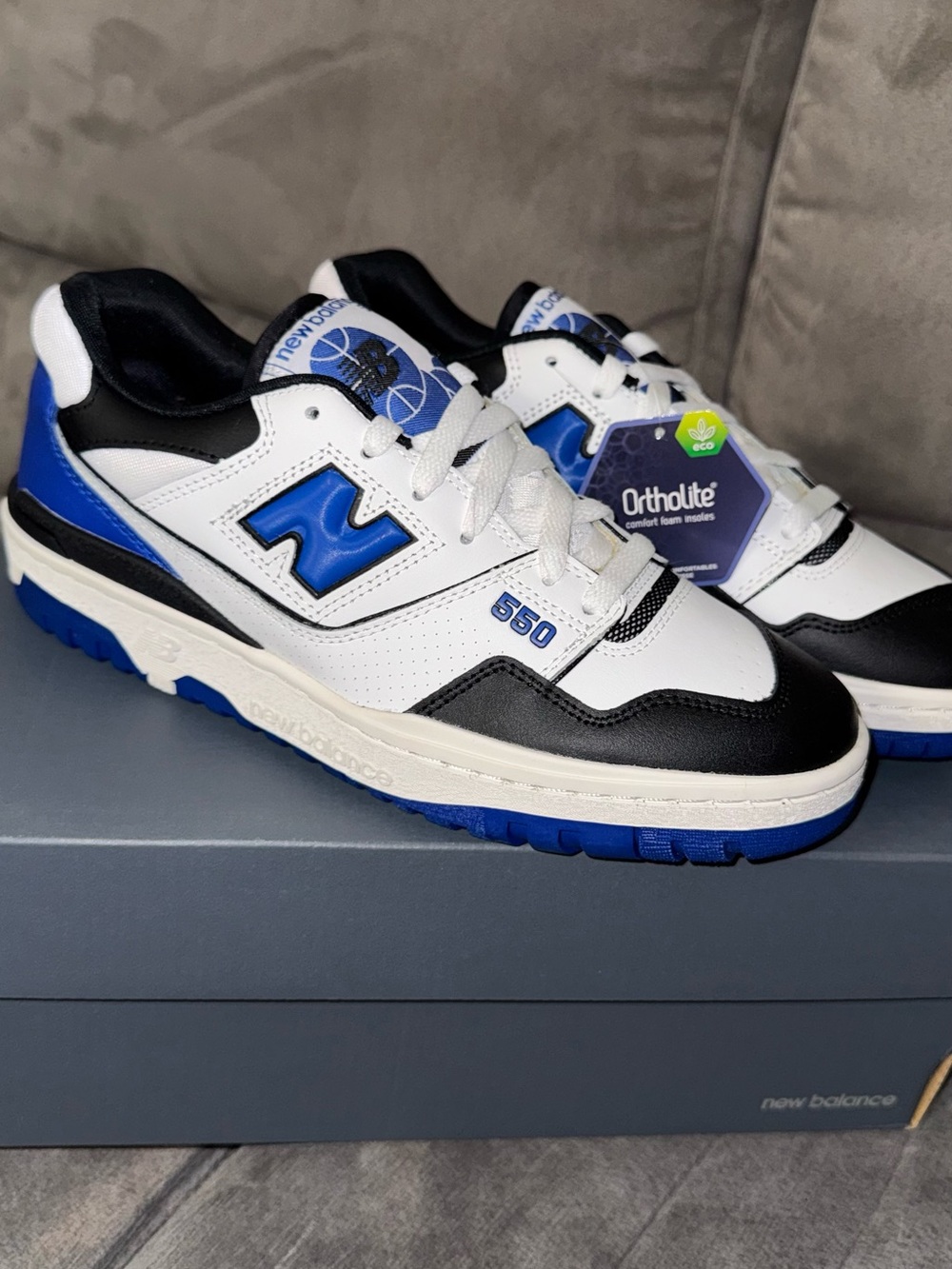 New Balance Kids 550 Sneakers — White, Black & Blue